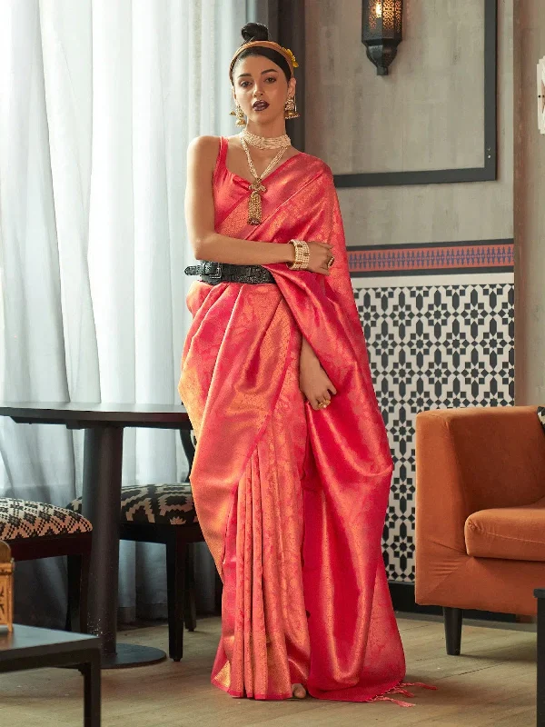Saree Mall Women's  Blend Pink Woven Design Designer Saree With Blouse Piece-KANVIR3004 Stylish Wrap Blouse
