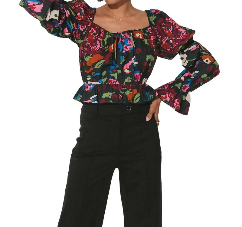 Jasmine Blouse In Garden Floral Delicate Pleat Blouse
