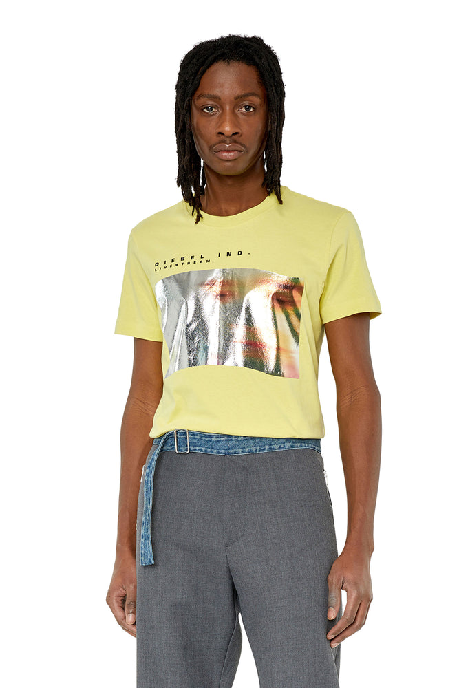 T-shirt with metallic blurry-face print-- Cashmere Blend Cotton Blend Poly Blend