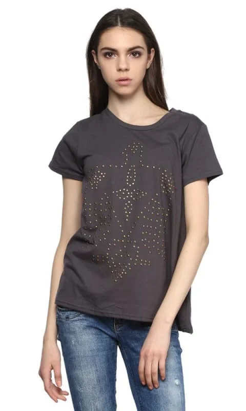 38949 Eagle Studded Heather T-Shirt - Heather Grey-- Polka Dot Checkered Tartan