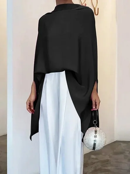 Batwing Sleeves Loose Solid Color High-Neck T-Shirts Tops 116889-- Graphic T-Shirt Round Neck Polyester Batwing Sleeves Loose Solid Color High-Neck T-Shirts Tops 116889-- Graphic T-Shirt Round Neck Polyester