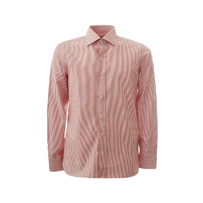 Elegant Pink Cotton Shirt For Men-- Welt Pockets Slit Pockets Flap Pockets
