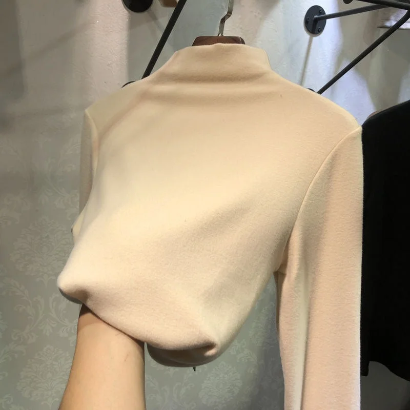 Women's Long Sleeve Solid Color T-Shirts L 481424-- Seamless Knitted Crochet