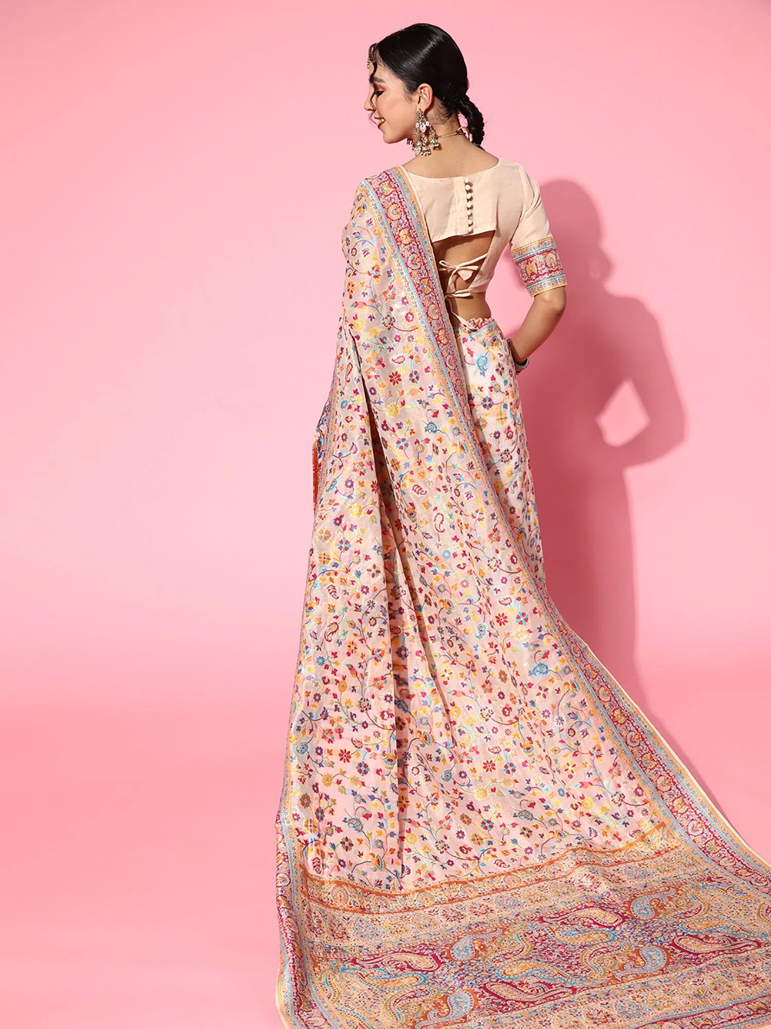 Saree Mall Women's Blend Beige Woven Design Celebrity Saree With Blouse Piece-KHUBNI240002 Ruched Sleeve Blouse Saree Mall Women's Blend Beige Woven Design Celebrity Saree With Blouse Piece-KHUBNI240002 Ruched Sleeve Blouse
