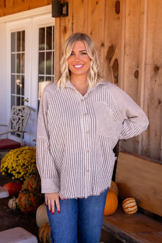 Brooks Striped Button Down Shirt | Brown-- Mesh Canvas Denim