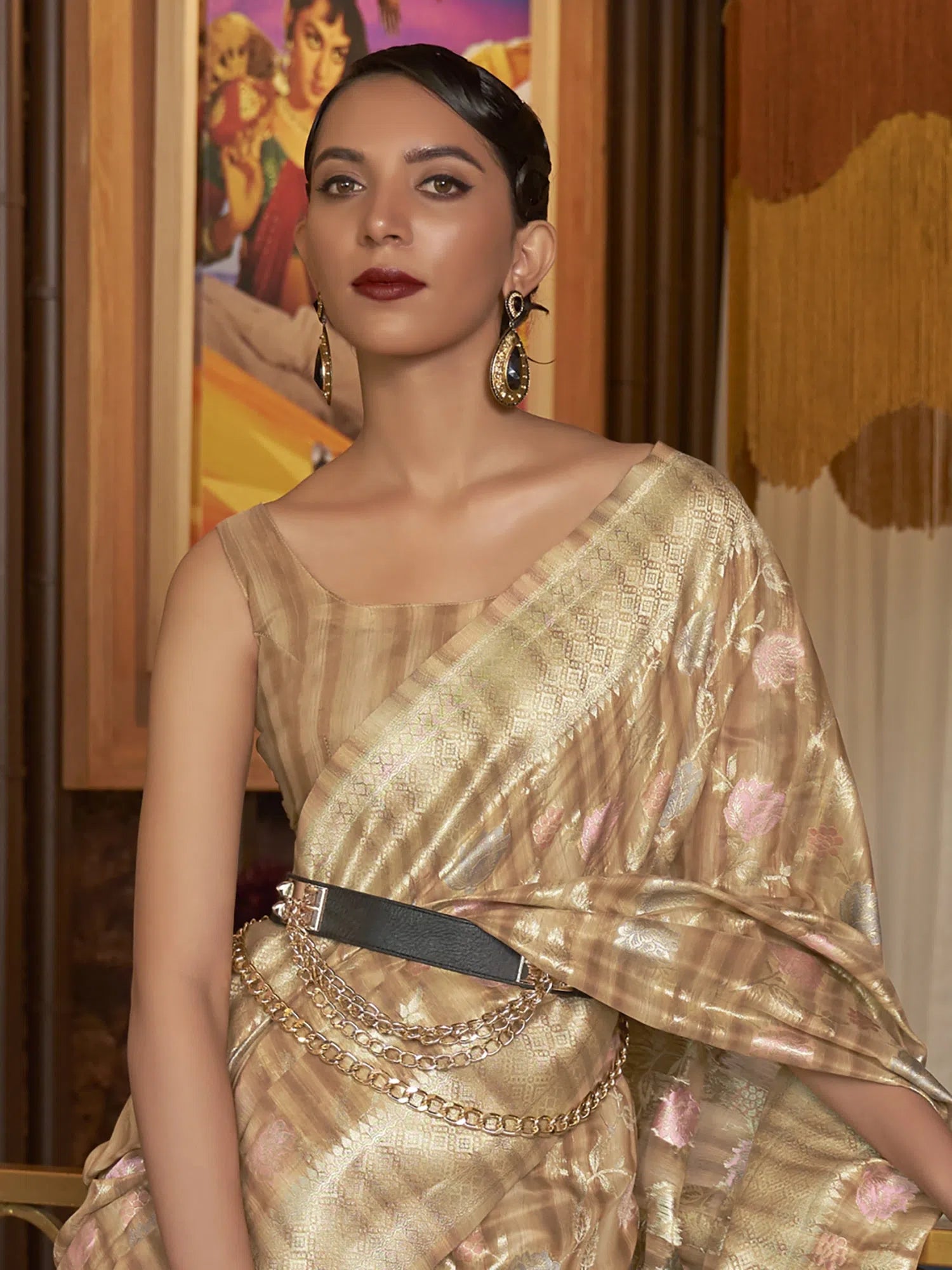 Saree Mall Women's  Blend Beige Woven Design Handloom Saree With Blouse Piece-KLASCL282001 Vintage Lace Blouse