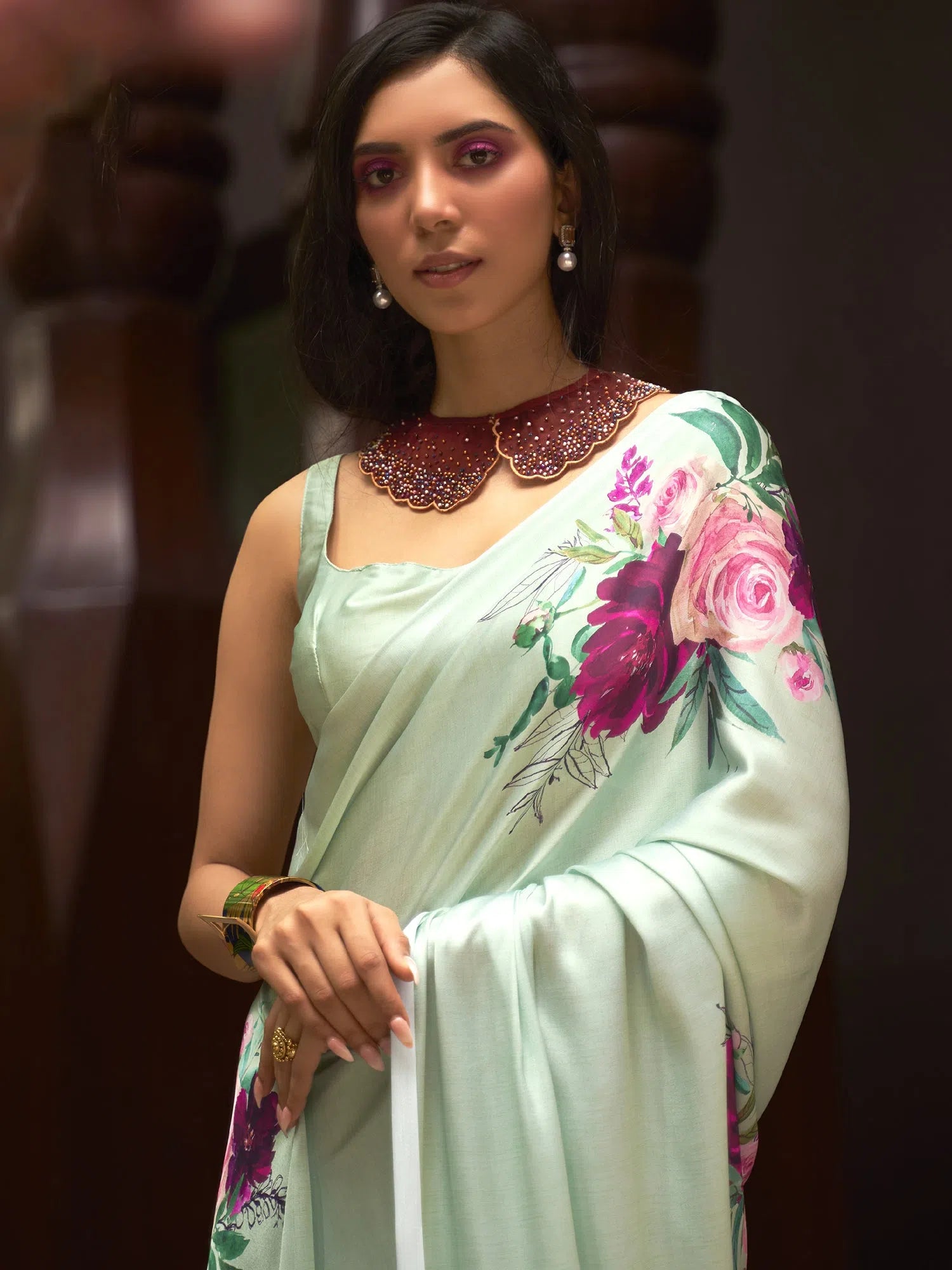 Saree Mall Women's Satin  Light Green Digital Print Designer Saree With Blouse Piece-KUDOS260005 Office-Ready Blouse