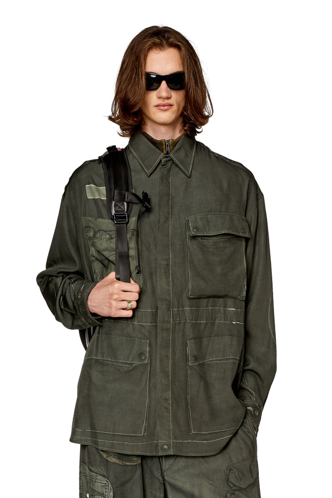 Trompe l'oeil shirt with military print-- Embroidered Appliqued Beaded