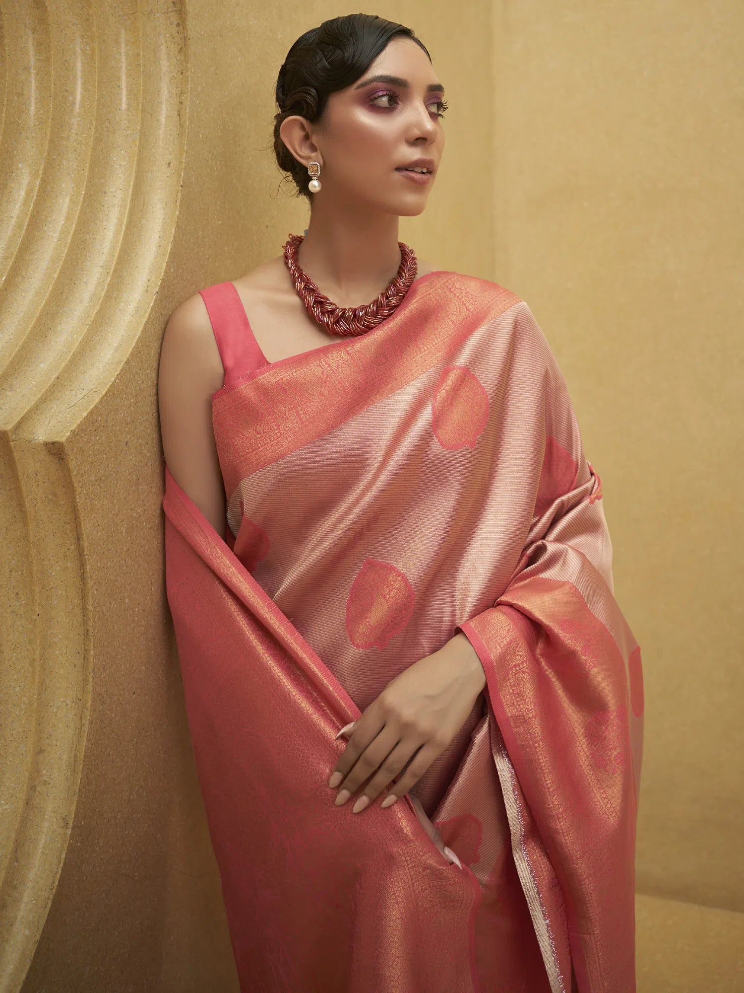 Saree Mall Women's Nylon Pink Woven Design Designer Saree With Blouse Piece-KORVAI264001 Classic Minimalist Blouse