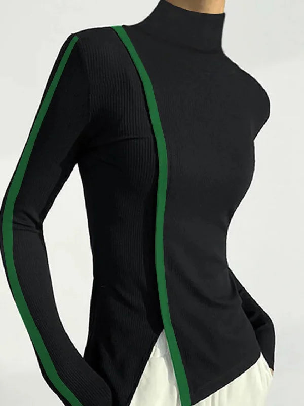 Urban Long Sleeves Skinny Contrast Color Split-Side High-Neck T-Shirts Tops XL 112170-- Spandex Blend Rayon Blend Denim Blend Urban Long Sleeves Skinny Contrast Color Split-Side High-Neck T-Shirts Tops XL 112170-- Spandex Blend Rayon Blend Denim Blend