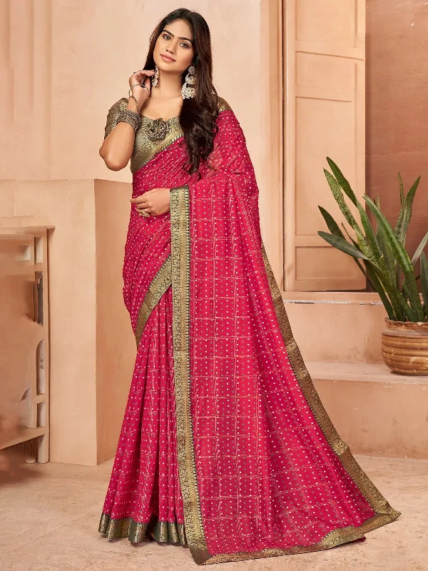 Saree Mall Women's Vichitra  Pink Embellished Designer Saree With Blouse Piece-KALIKA1010 Stylish Wrap Blouse