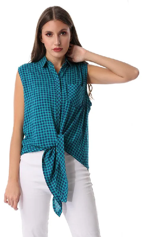39197 Checkered Lace Up Petroleum Shirt-- Silk Blend Satin Velvet