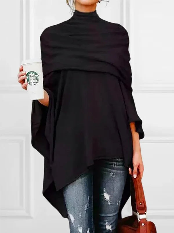 Casual Asymmetric Solid Color High-Neck T-Shirts Tops 110791-- Striped Floral Plaid