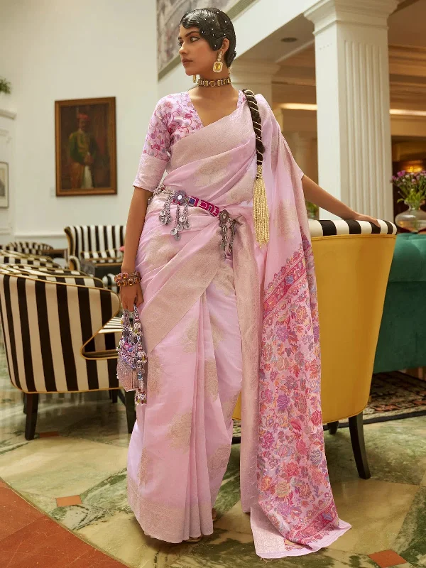 Saree Mall Women's  Blend Mauve Woven Design Designer Saree With Blouse Piece-KERAT272006 Playful Puff Blouse