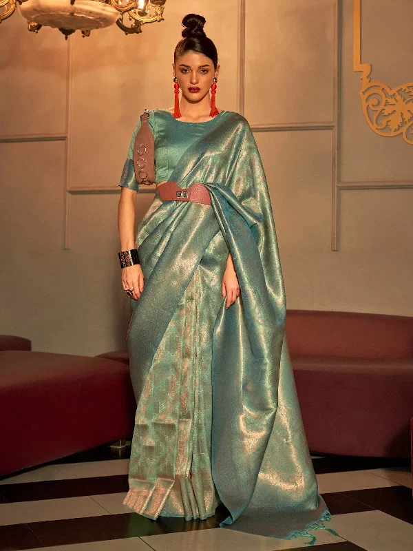 Saree Mall Women's  Blend Sea Green Woven Design Handloom Saree With Blouse Piece-KANVI6006 Classic Minimalist Blouse