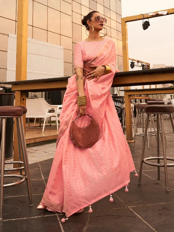 Saree Mall Women's  Blend Peach Woven Design Handloom Saree With Blouse Piece-KAROL5004 Soft Pastel Blouse