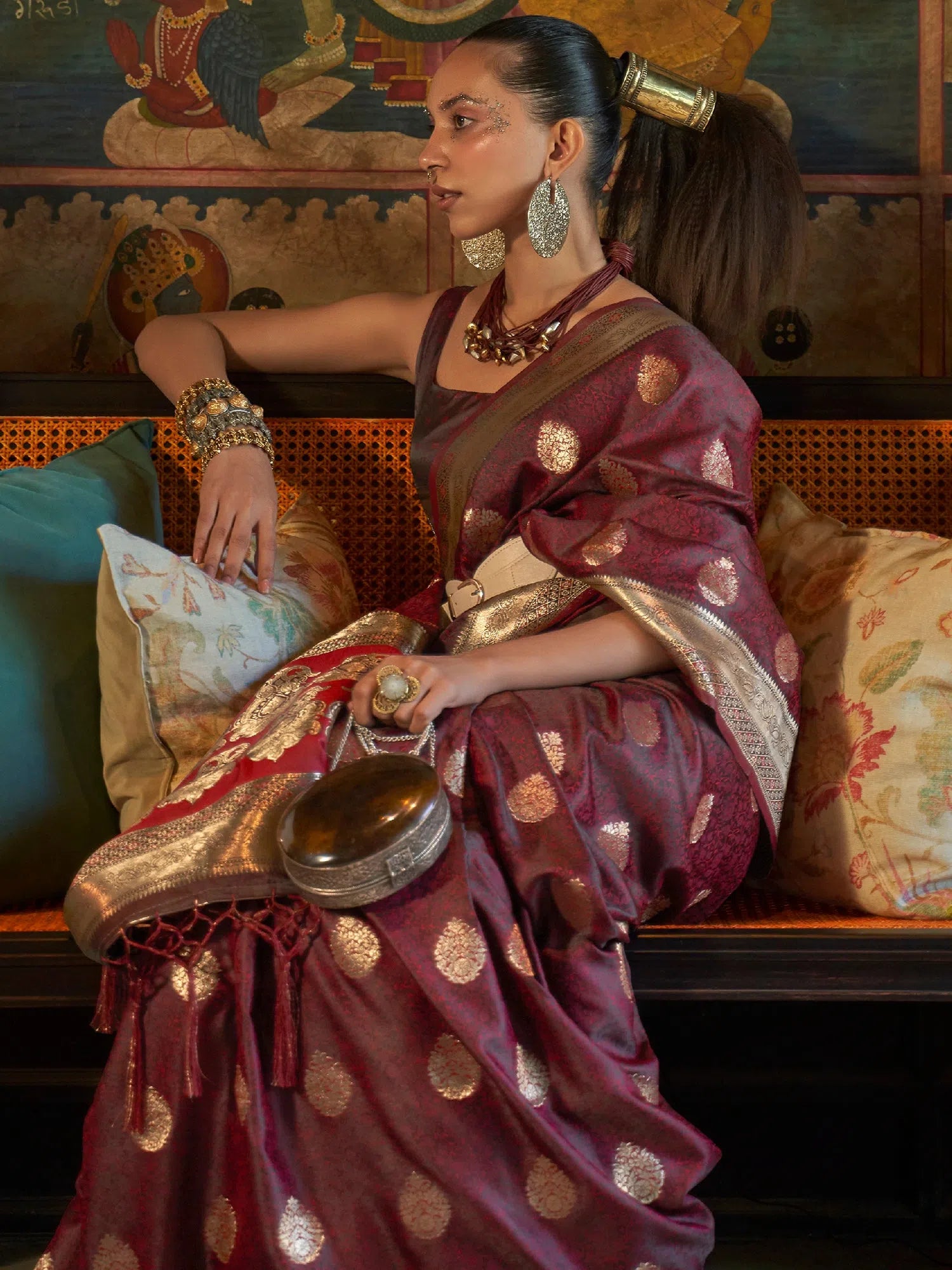 Saree Mall Women's  Blend Brown Woven Design Designer Saree With Blouse Piece-KONA298001 Peter Pan Collar Blouse