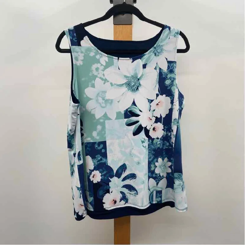 CABI Women's Size M Navy Floral Sleeveless Shirt-- Chenille Blend Fleece Blend Nylon Blend CABI Women's Size M Navy Floral Sleeveless Shirt-- Chenille Blend Fleece Blend Nylon Blend