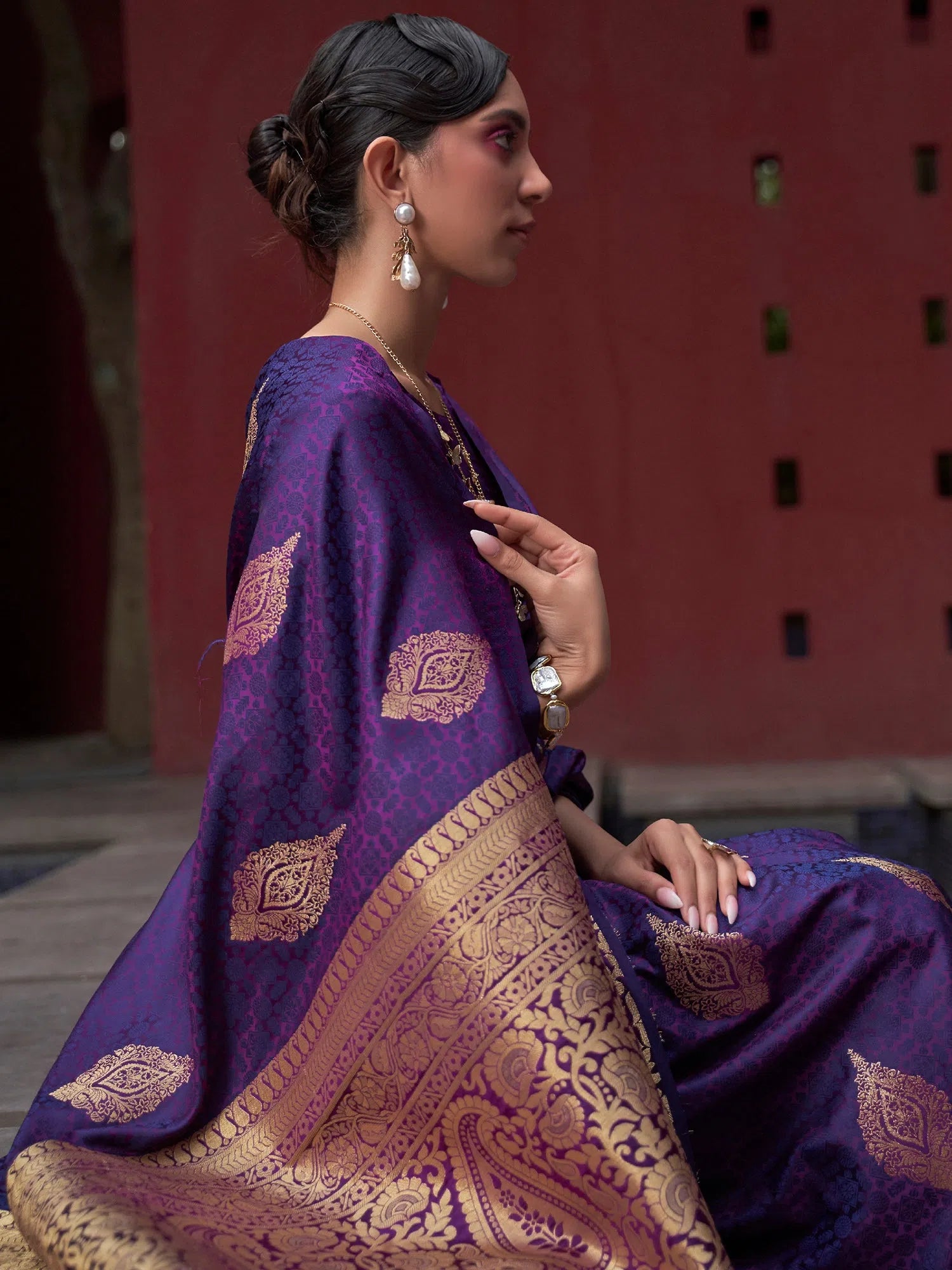 Saree Mall Women's Pure  Purple Woven Design Designer Saree With Blouse Piece-KHUSHT266001 Loose Fit Blouse
