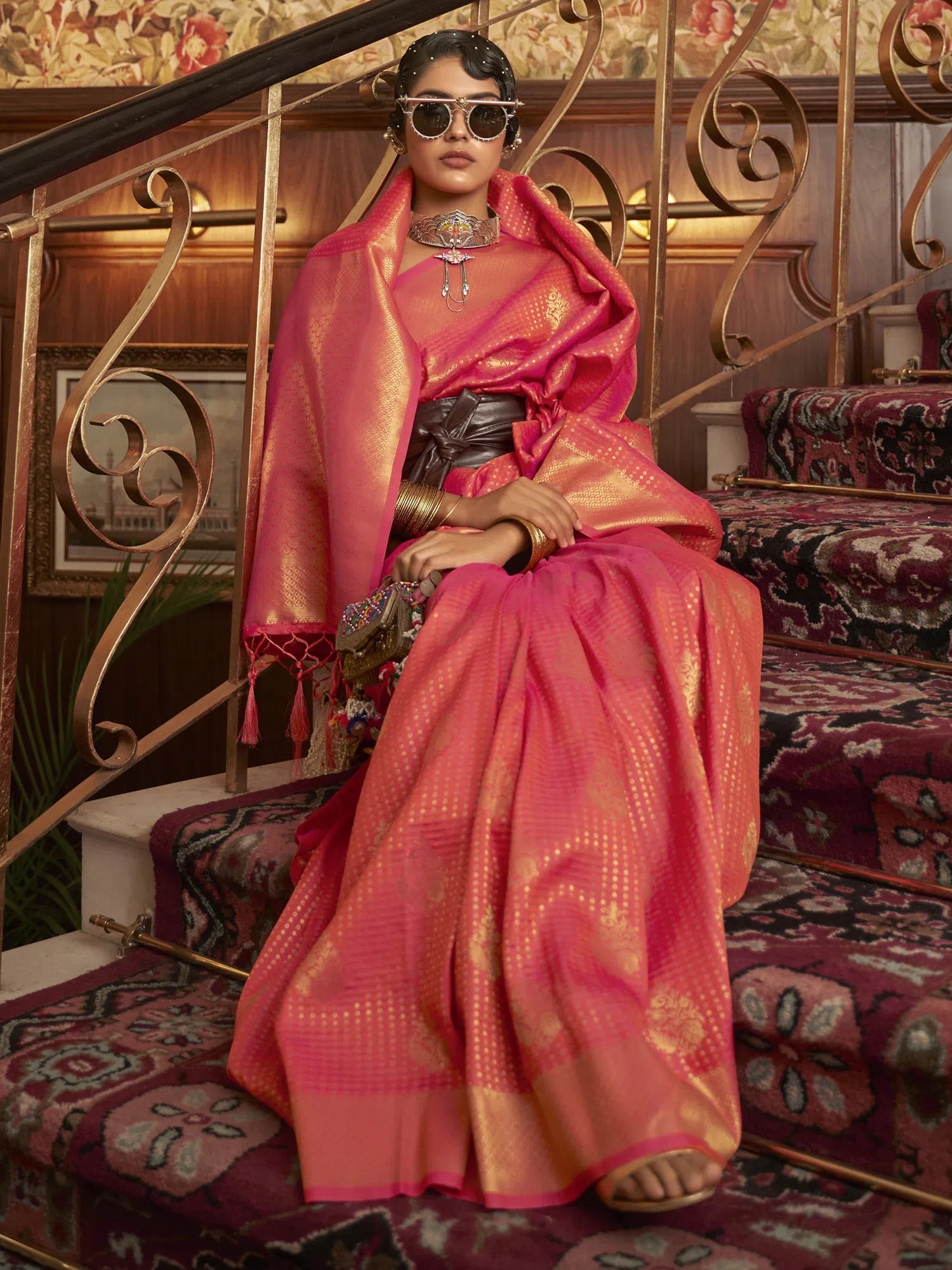 Saree Mall Women's  Blend Peach Woven Design Designer Saree With Blouse Piece-KURINA273004 Airy Cotton Blouse