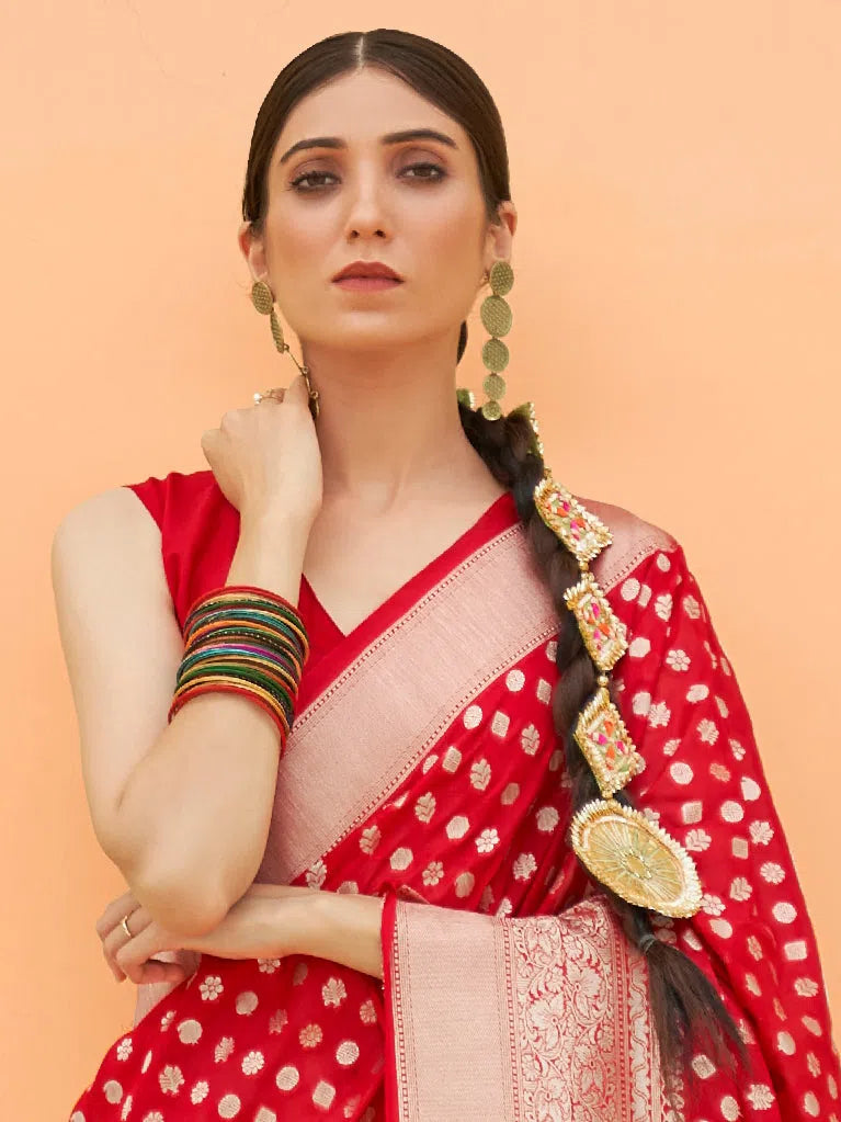 Saree Mall Women's Nylon Red Woven Design Handloom Saree With Blouse Piece-KHADI203003 Modern Work Blouse Saree Mall Women's Nylon Red Woven Design Handloom Saree With Blouse Piece-KHADI203003 Modern Work Blouse