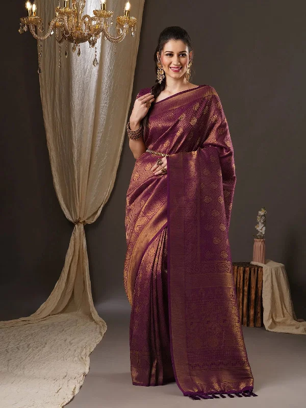 Saree Mall Women's Georgette Purple Woven Design Woven Saree With Blouse Piece-12ALEKHA1201 Pastel Color Blouse