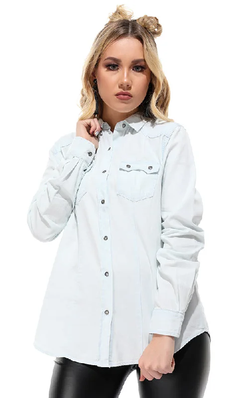 34118 Ice Casual Buttoned Jeans Shirt-- Cashmere Blend Cotton Blend Poly Blend