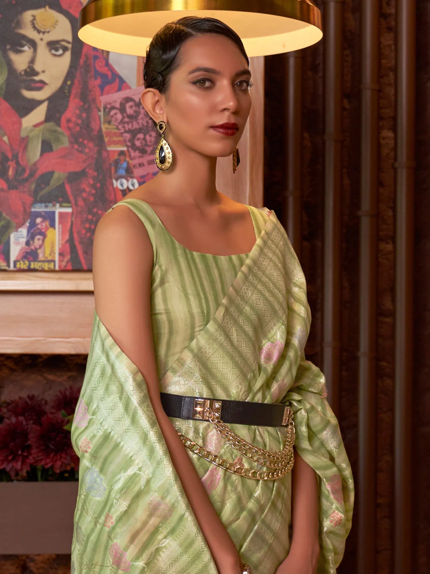 Saree Mall Women's  Blend Green Woven Design Handloom Saree With Blouse Piece-KLASCL282003 Bell Sleeve Blouse