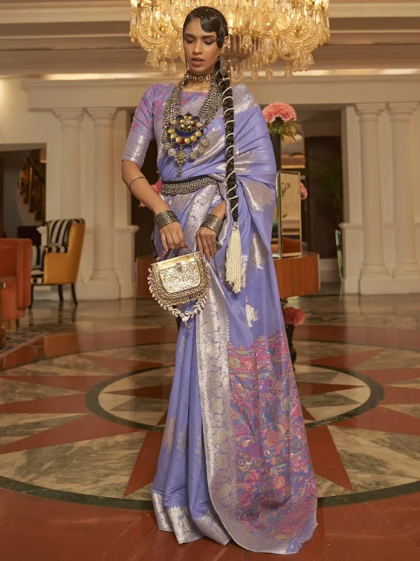 Saree Mall Women's  Blend Lavendar Woven Design Designer Saree With Blouse Piece-KERAT272005 Soft Pastel Blouse