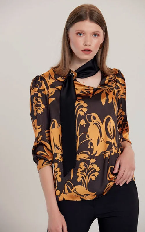 Love And Joy London Shawl Detailed Floral Print Blouse Bell Sleeve Blouse