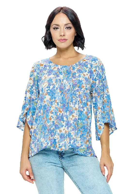 Blouse Floral Multicolor Gathered Detail Blouse