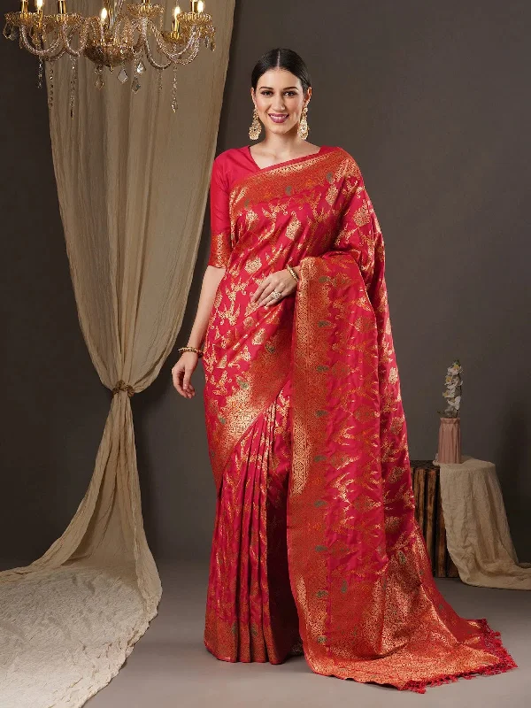 Saree Mall Women's  Blend Pink Woven Design Designer Saree With Blouse Piece-13PAKHI1409 Feminine Tie Blouse
