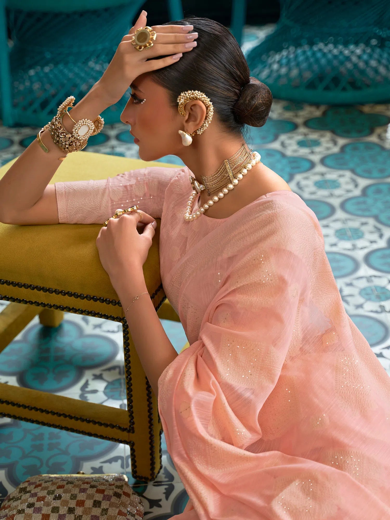 Saree Mall Women's  Blend Peach Chikankari Designer Saree With Blouse Piece-KIZAH275004 Modern Oversized Blouse