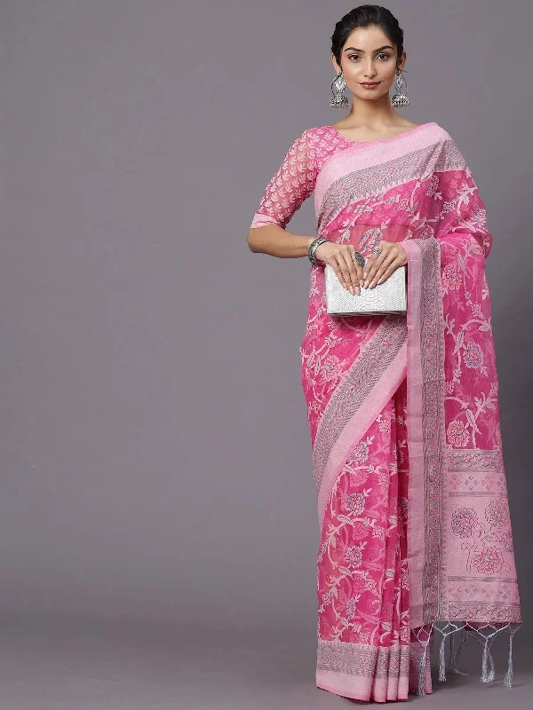 Saree Mall Women's Brasso Pink Printed Designer Saree With Blouse Piece-MRCALB105 Peter Pan Blouse Saree Mall Women's Brasso Pink Printed Designer Saree With Blouse Piece-MRCALB105 Peter Pan Blouse