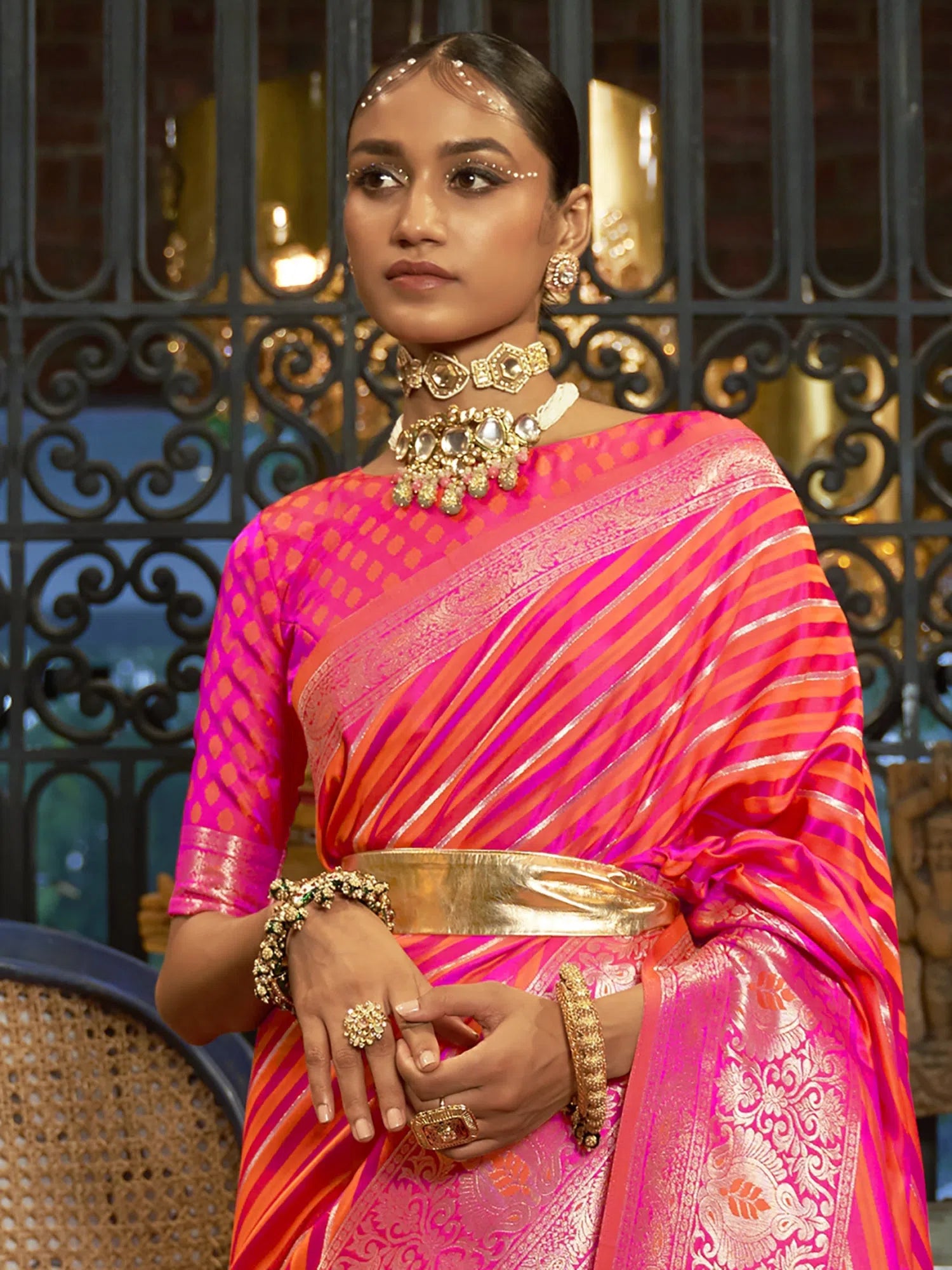 Saree Mall Women's  Blend Pink Woven Design Designer Saree With Blouse Piece-KRDHYA287003 Boho Printed Blouse