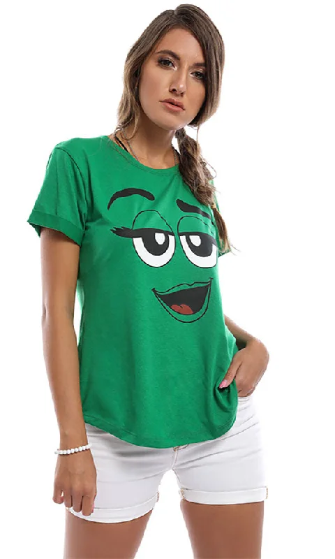47859 M&M's Candy Character Face Green T-Shirt-- Iron Safe Non-Iron Wrinkle Free