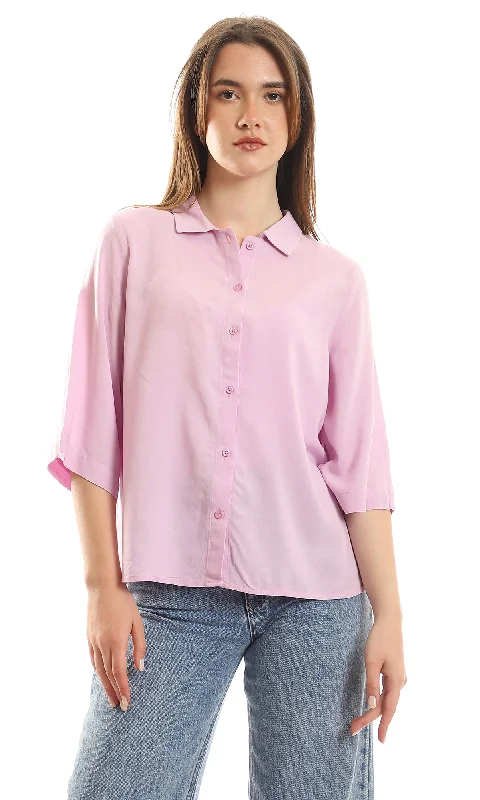 96779 3/4 Sleeves Classic Collar Lilac Cropped Shirt-- Cotton Fabric Linen Fabric Terry Fabric 96779 3/4 Sleeves Classic Collar Lilac Cropped Shirt-- Cotton Fabric Linen Fabric Terry Fabric