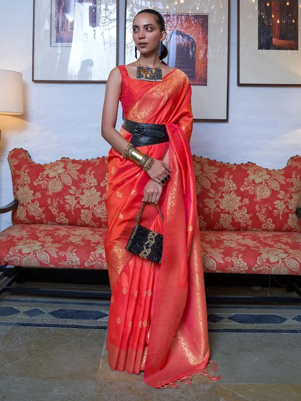 Saree Mall Women's  Blend Peach Woven Design Designer Saree With Blouse Piece-KANYATHA301001 Loose Oversized Blouse