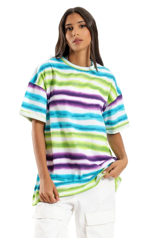 98059 Colorful Striped Over Sized T-Shirt - White, Green & Purple-- Chenille Fabric Brocade Fabric Lace Fabric 98059 Colorful Striped Over Sized T-Shirt - White, Green & Purple-- Chenille Fabric Brocade Fabric Lace Fabric