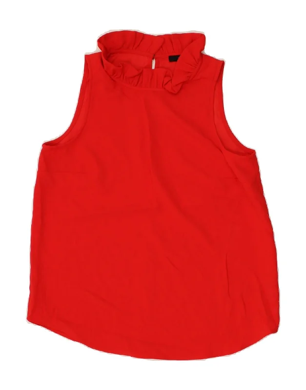 J. CREW Womens Sleeveless Blouse Top UK 10 Small Red Polyester Satin Bow Blouse
