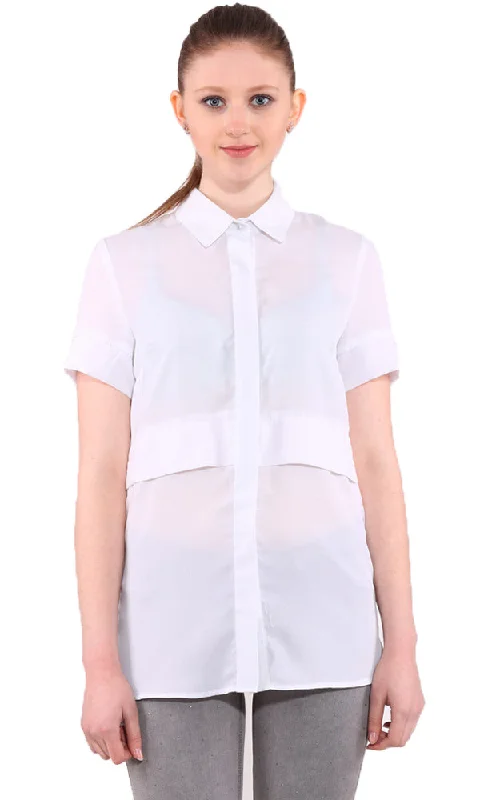 27511 Sheer Short Sleeves Shirt - White (WSS)-- Fitted T-Shirt Seamless Stretchy
