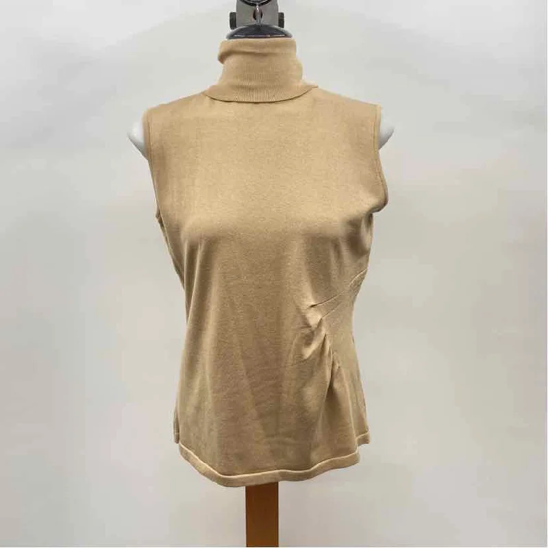 Per Se Women's Size L Tan Solid Sleeveless Shirt-- Sequined Glittery Shiny