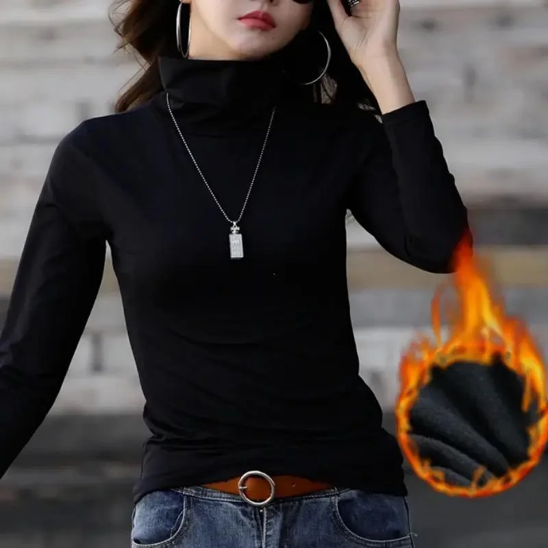 High Collar Long Sleeve Basic T-Shirt XL 62388-- Seamless Knitted Crochet