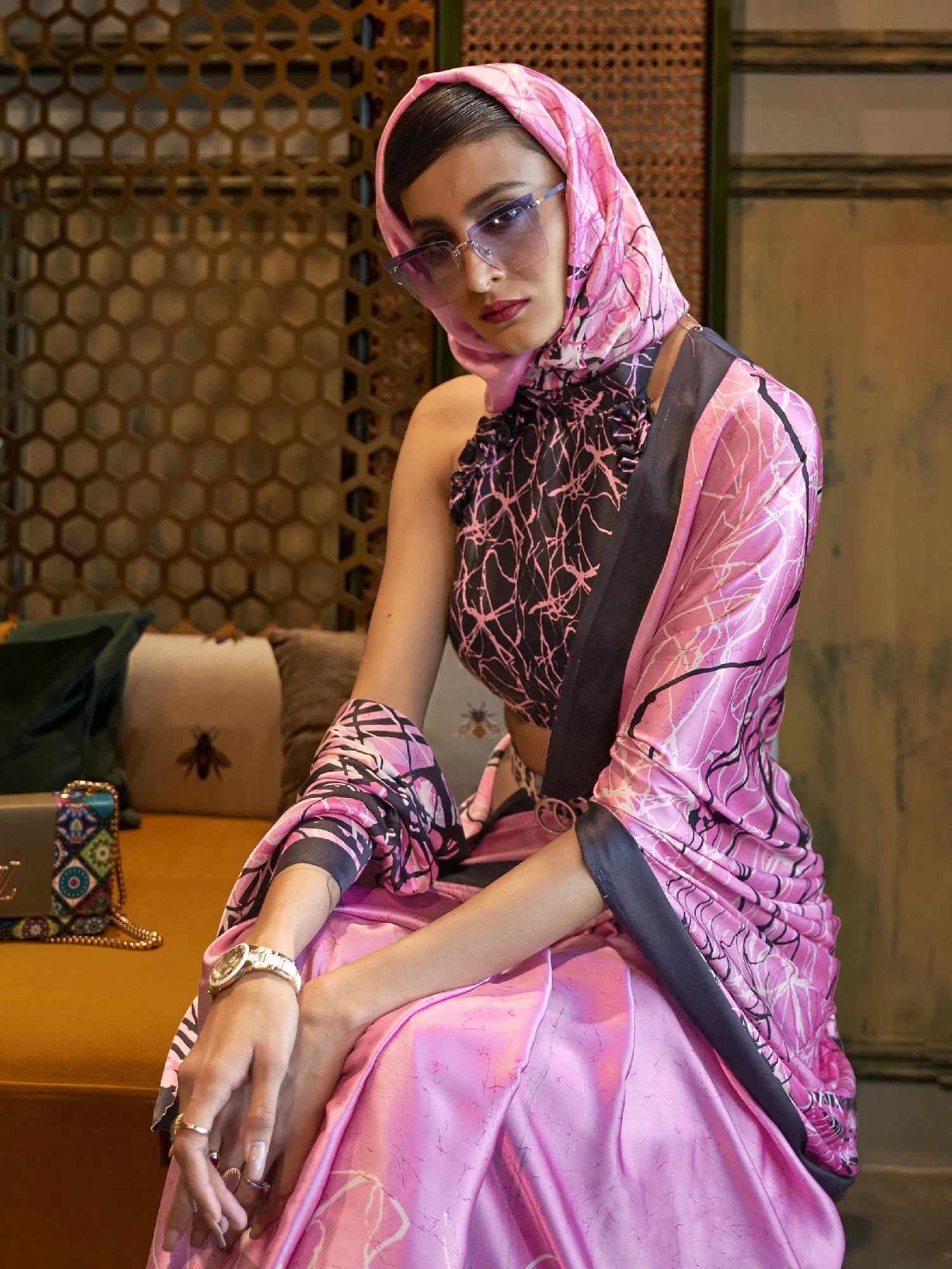 Saree Mall Women's Crepe Pink Printed Celebrity Saree With Blouse Piece-KLZE246011 Flowy Bohemian Blouse Saree Mall Women's Crepe Pink Printed Celebrity Saree With Blouse Piece-KLZE246011 Flowy Bohemian Blouse