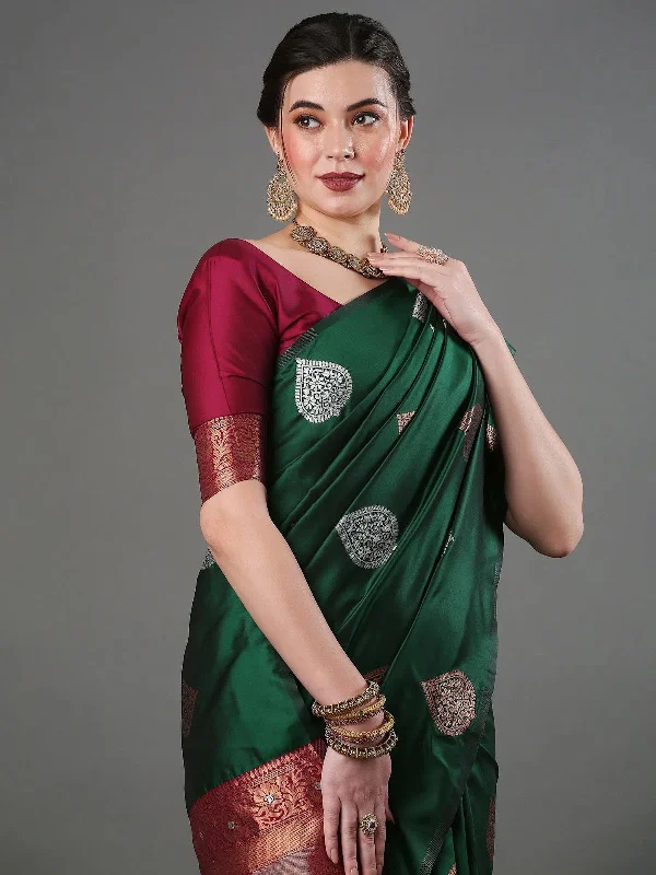 Saree Mall Women's  Blend Green Woven Design Designer Saree With Blouse Piece-15PAKHI1604 Elegant Silk Blouse