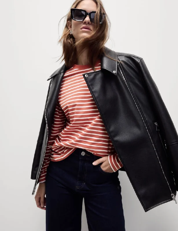 Pure Cotton Striped Crew Neck T-Shirt-- Graphic Embroidered Appliqued