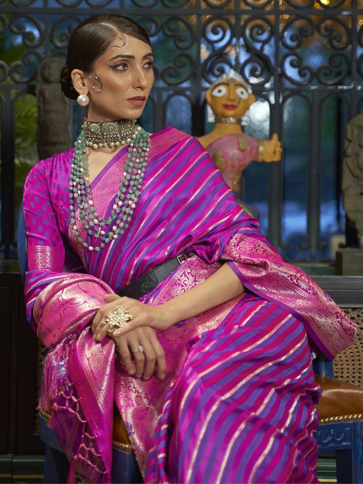 Saree Mall Women's  Blend Purple Woven Design Designer Saree With Blouse Piece-KRDHYA287002 Pleated Collar Blouse