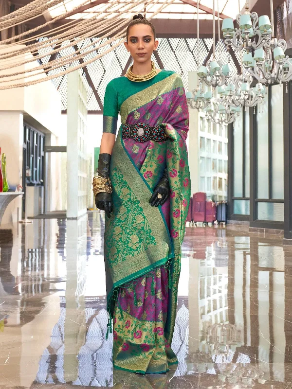 Saree Mall Women's  Blend Magenta Woven Design Designer Saree With Blouse Piece-KALKA303001 Pleated Collar Blouse