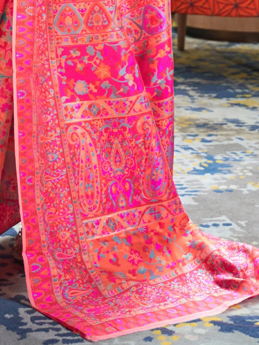 Saree Mall Women's Cotton Blend Pink Woven Design Handloom Saree With Blouse Piece-KSMIR178001 Modern Oversized Blouse Saree Mall Women's Cotton Blend Pink Woven Design Handloom Saree With Blouse Piece-KSMIR178001 Modern Oversized Blouse