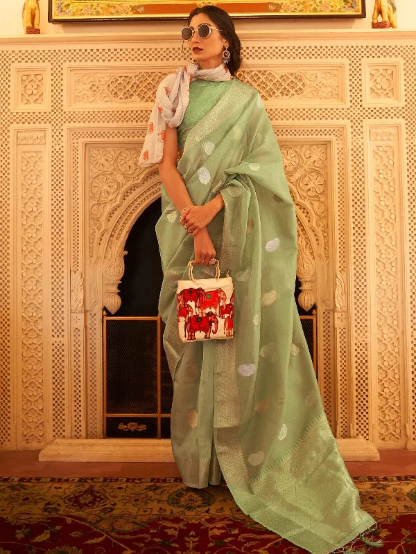 Saree Mall Women's  Blend Light Green Woven Design Designer Saree With Blouse Piece-KAHIRA218002 Elegant Peplum Blouse